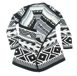Smartwool Camp House Open Cardigan Sweater Womens Small Black White Geometric